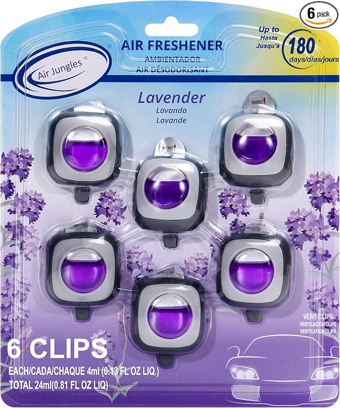 Air Jungles Lavender Scent Car Air Freshener Clip, 6 Vent Clips, 4ml Each by AirJungles