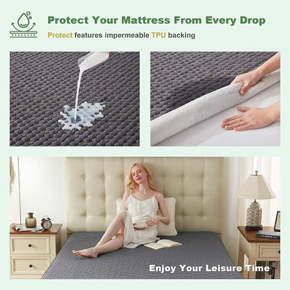 Waterproof Mattress Protector, King Size Mattress Pad Fitted 6"-18" Deep Pocket - Image 3