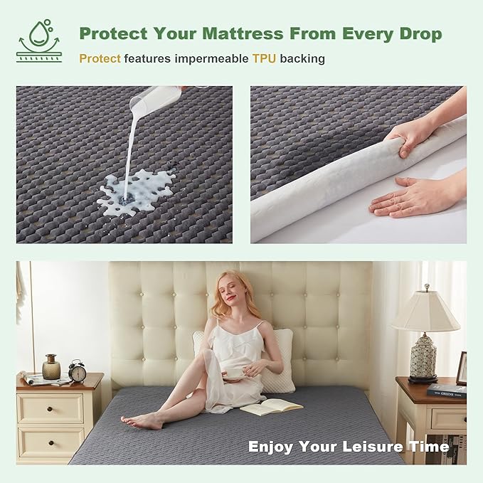 Waterproof Mattress Protector, King Size Mattress Pad Fitted 6"-18" Deep Pocket, 3D Air Fabric Breathable Bed Mattress Cover Noiseless Washable for Home, Bedroom, Hotel(Carbon Gray)