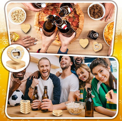 Vesici 24 Pcs Magnetic Bottle Opener 2.5in DIY Bamboo Heart Shape Beer Openers - Image 7