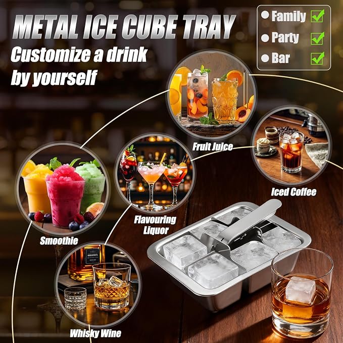 Ice Cube Trays, 2 Pack Large 6-cube Stainless Steel Ice Cube Trays - Image 6