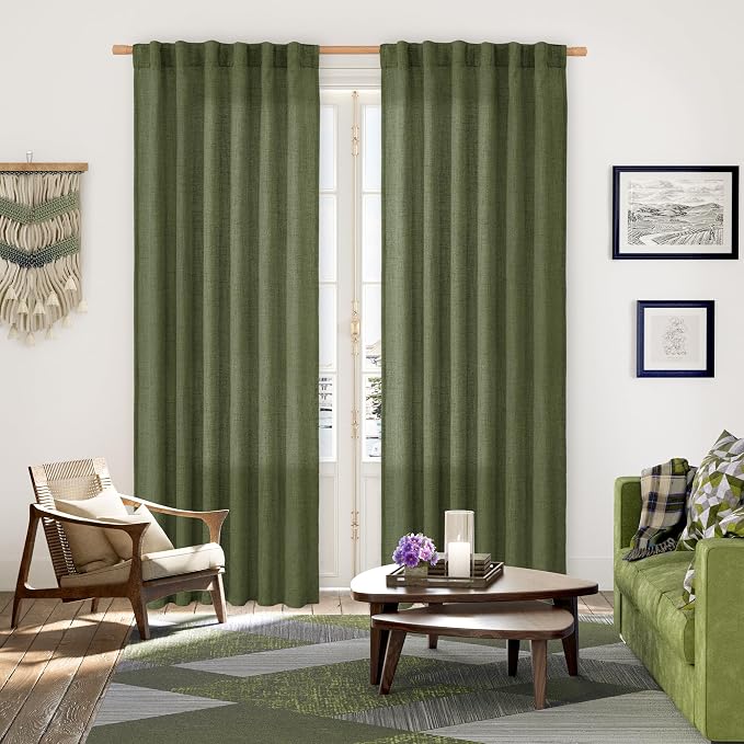 YoungsTex Olive Green Linen Curtains 80 Inch Length - Image 2
