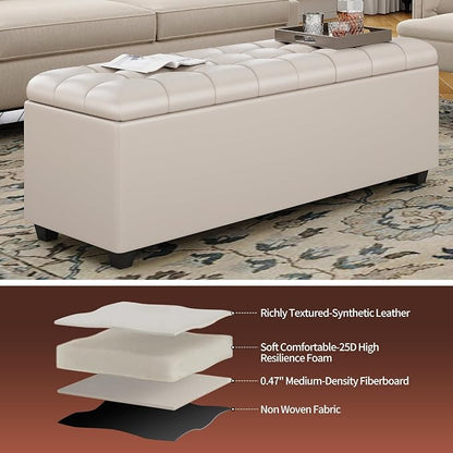 Small 38 Inches Long White Ottoman Bench - Image 6
