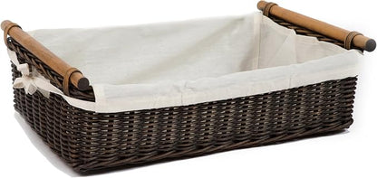 The Basket Lady Low Pole Handle Wicker Storage Basket, 15 in L x 9 in W x 5 in H - Image 3