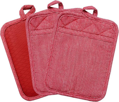 Pot Holders Yarn-Dyed Set of 3 Non Slip Silicone Kitchen Lines Heat Resistant by REDLMLDETA