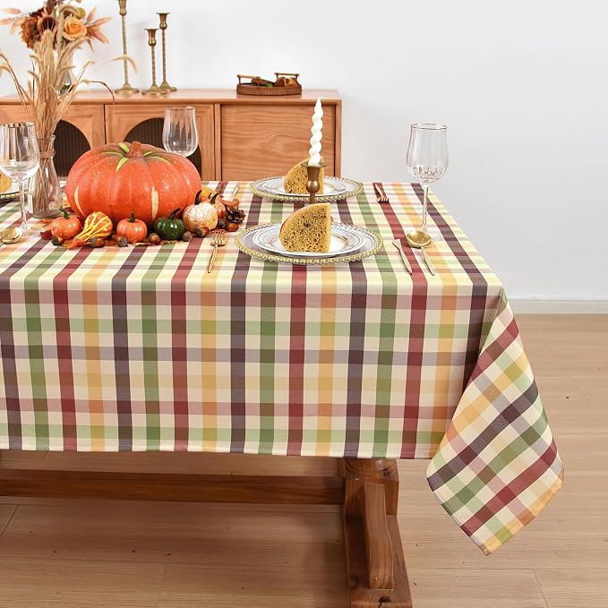 Waterproof Gingham Festive Tablecloth Fabric by Essifunia