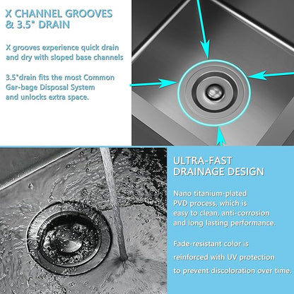 13 x 15 inch Drop in Bar Sink Black, Small Topmount Kitchen Sink Single Bowl 18 Gauge Handmade Wet Bar Sink with Drain