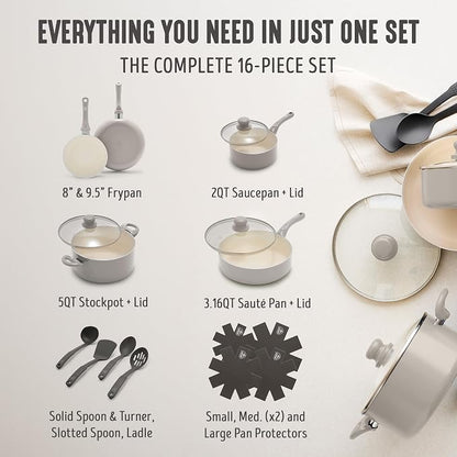 GreenLife 16-Piece Nonstick Cookware Set, Non-Toxic Ceramic Pots and Pans Set - Image 5