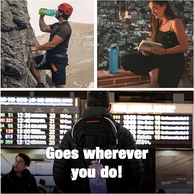 Vapur Collapsible Water Bottle With Carabiner, Compact Bottle Folds Flat For Hydration On The Go, Ideal for Traveling, Hiking or Camping, 23 Ounce, Teal, Pack of 1