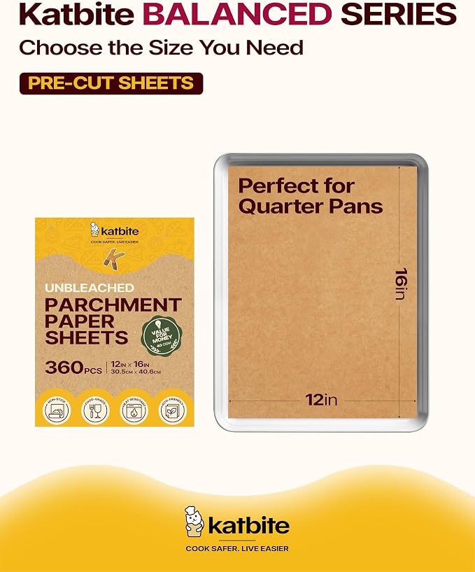 Katbite Parchment Paper Sheets 360 PCS, 12x16 Inches Precut Unbleached Baking - Image 2