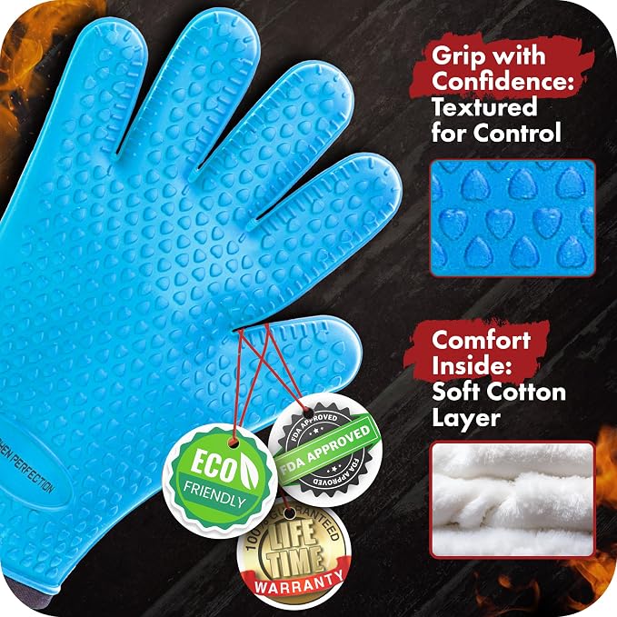 KITCHEN PERFECTION Silicone Smoker Oven Gloves-Extreme HeatResistant BBQ - Image 4