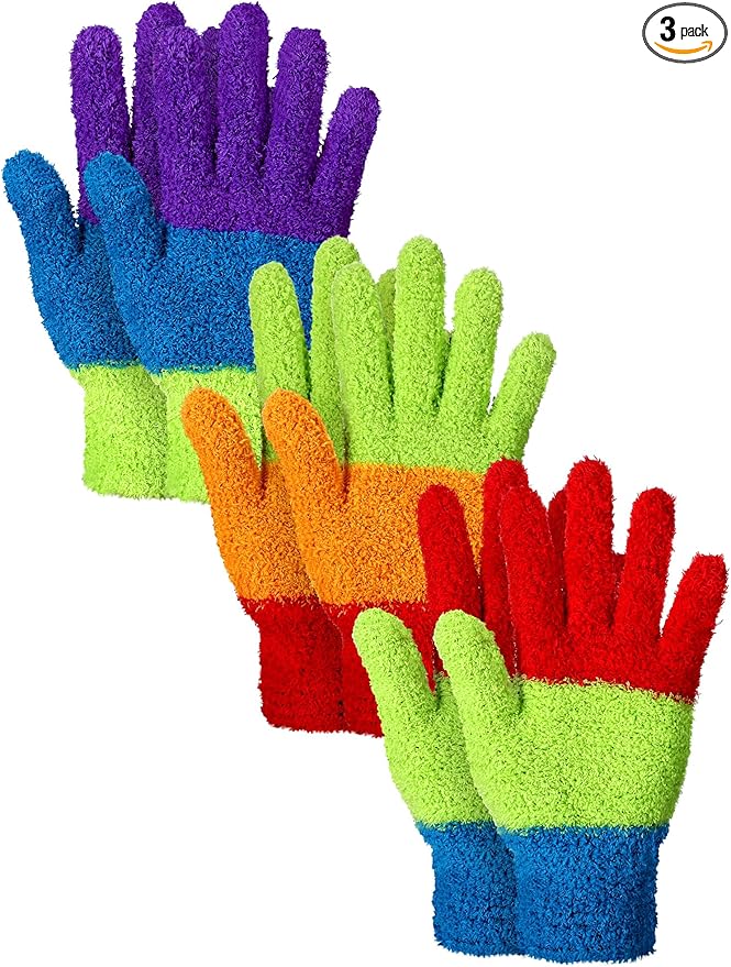 Patelai 3 Pairs Microfiber Plant Dusting Gloves Leaf Cleaning Gloves for Indoor Plants, Blinds, Furniture, House(Medium,Colorful)
