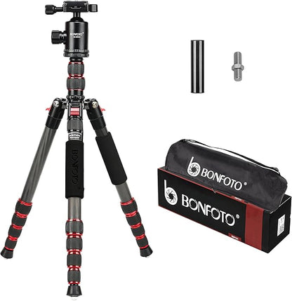 BONFOTO B690C Lightweight Carbon Fiber Portable Tripod Compact Travel Camera Tripod Monopod with 360 Degree Ball Head,1/4" Quick Release Plate and Carry Bag for DSLR Cameras