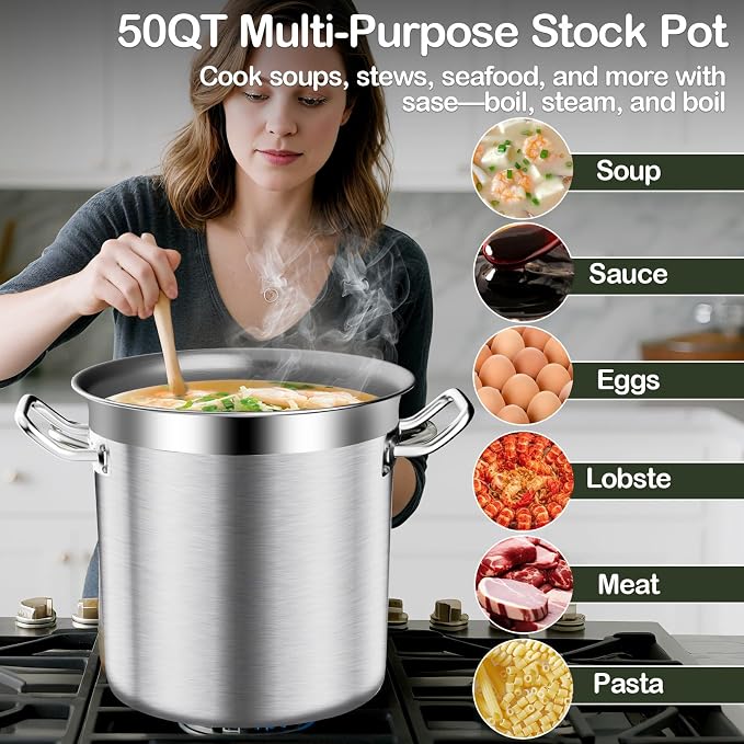 Stainless Steel Stock Pot, 50 QT Large Stock Pot - Image 5