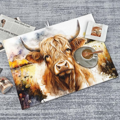 Watercolour Cow Head Dish Drying Mat XL Microfiber Kitchen Drying Mat Large - Image 5