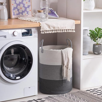 YOUDENOVA Woven Rope Laundry Hamper Basket, 58L Tall Luandry Basket, Baby - Image 6