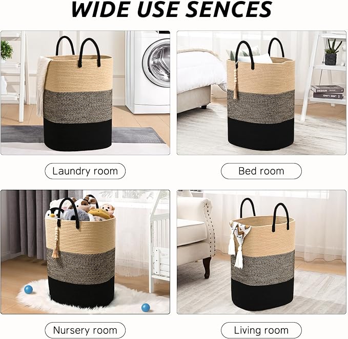 Woven Laundry Basket for Clothes, 65L Large Rectangle Laundry Hampers - Image 7