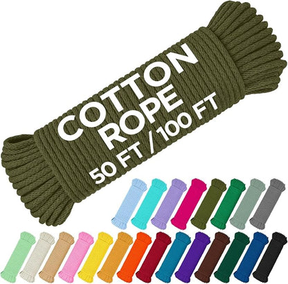 TECEUM Cotton Rope 3/16” – 100 FT – Strong All-Purpose Braided Rope – Natural by TECEUM