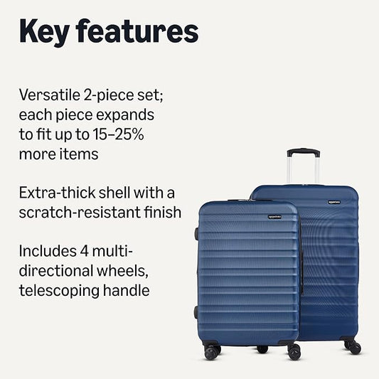 Amazon Basics 2-Piece Set (21", 30"), Hardshell Suitcases With Wheels, Expandable For Up to 25% More Space, With Scratch-Resistant Surface, Four Multi-directional Wheels, Navy Blue
