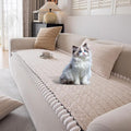 OTOB Sofa Covers for 3 Cushion Couch Washable, All Seasons Fuzzy Non Slip Kids & Pet Friendly Dog Bed Mats Couch Cover, Soft Plush Sofa Slipcovers Furniture Protector (Beige, 27.6" x 70.9'')