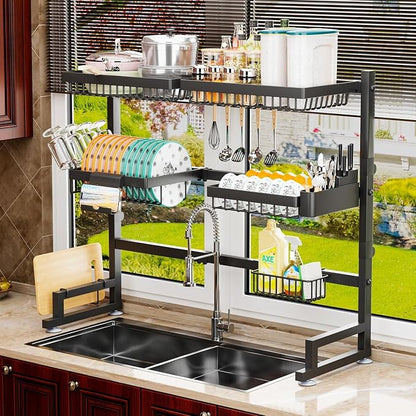 Over The Sink Dish Drying Rack 27-40L x 12W x 32.5-37H Snap-On Design 2 Tier - Image 7