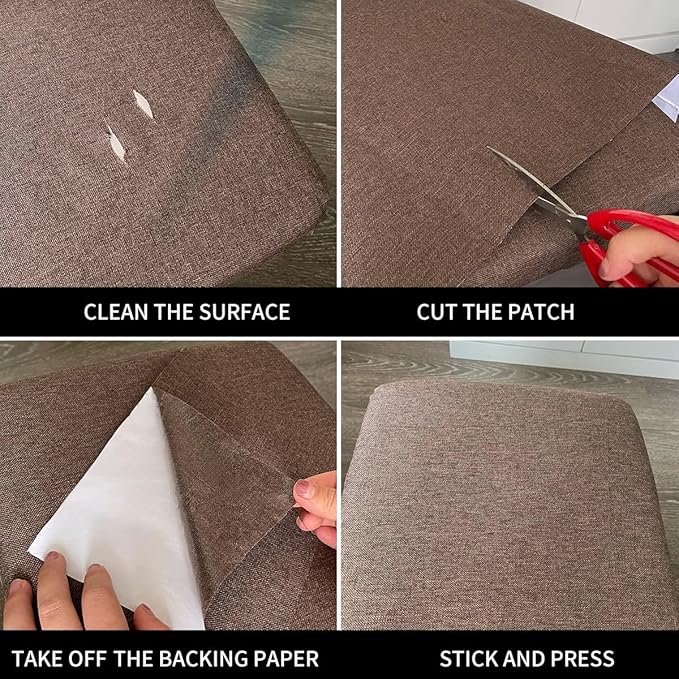 Fabric Repair Patches, 17X158 Inch Linen Repair Tape Self-Adhesive Fabric Patches Durable, DIY Large Linen Tape for Sofa, Couches, Furniture, Chair, Clothing （17X158 Inch, Grey）