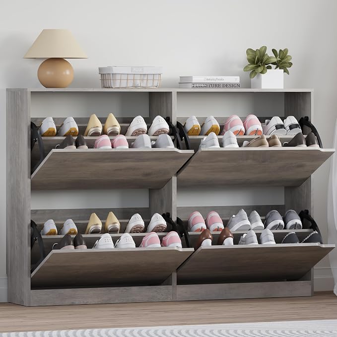 Shoe Cabinet with 4 Flip Drawers, Narrow Hidden Shoe Storage Cabinet, Slim by BORNOON