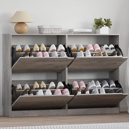 Shoe Cabinet with 4 Flip Drawers, Narrow Hidden Shoe Storage Cabinet, Slim by BORNOON