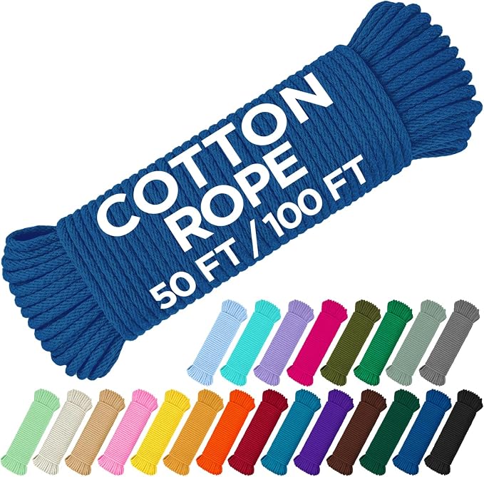 TECEUM Cotton Rope 3/16” – 50 FT – Strong All-Purpose Braided Rope – Natural by TECEUM