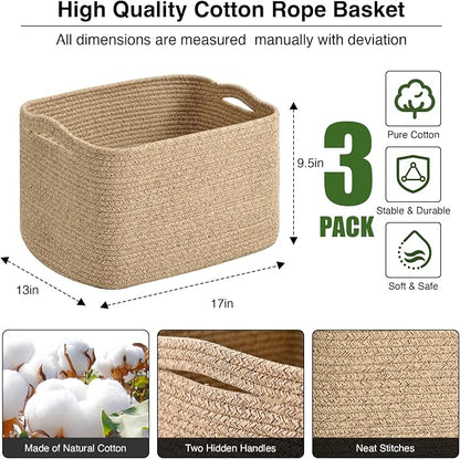 Large Storage Baskets for Organizing Shelves, Woven Cotton Rope Bins for Baby - Image 3