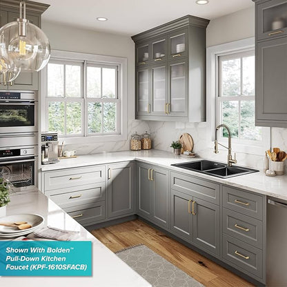 KRAUS Forteza 33-inch Drop In/Undermount 60/40 Double Bowl Granite Kitchen Sink in Black, KGD-50BLACK