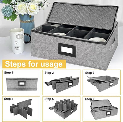Coffee Mug Storage Box with Dividers, Durable China Storage Containers - Image 7