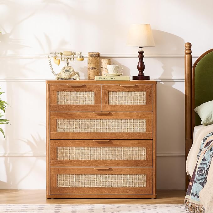 LEYAOYAO Rattan Dresser for Bedroom, 33.5" Tall Chest of Drawers, Modern 5 - Image 6