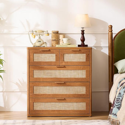 LEYAOYAO Rattan Dresser for Bedroom, 33.5" Tall Chest of Drawers, Modern 5 - Image 6