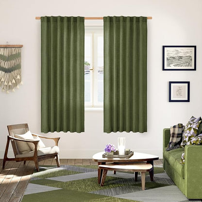 YoungsTex Olive Green Linen Curtains 63 Inch Length - Image 2
