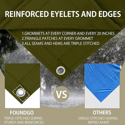 FoundGo Canvas Tarp 6x8ft Heavy Duty Waterproof Tarps with Grommets, UV Resistant, 22 Mil Tarpaulin,14 oz Durable Cloth Covers for Car, Roof, Boat, Camp, Canopy, Woodpile with Ropes-Moss