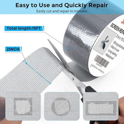 Grey Window Screen Repair Tape, 2IN X 15FT Screen Repair Kit - Image 2