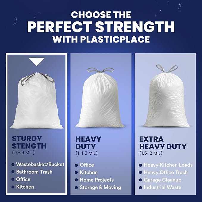 Plasticplace 6 Gallon Trash Bags White Drawstring Garbage Can Liners, 17” x 20” - Image 7