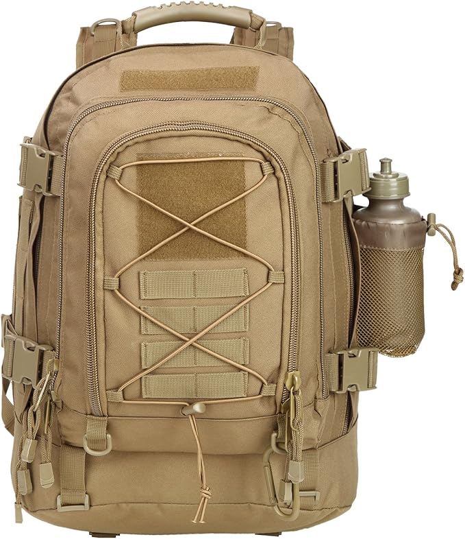 Large Tactical Backpack for Men Military Backpack with DIY System for Travel, Work,Camping,Hunting,Hiking,Sports (TAN)