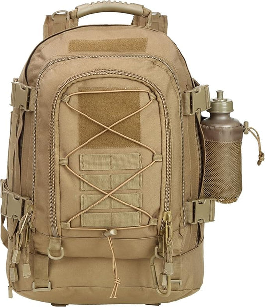 Large Tactical Backpack for Men Military Backpack with DIY System for Travel, Work,Camping,Hunting,Hiking,Sports (TAN)