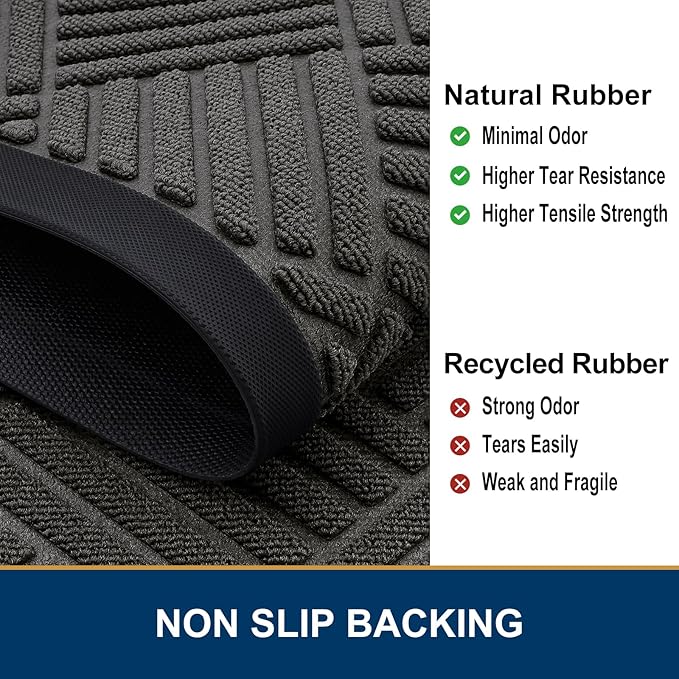 Smiry Front Door Mat Outside Entrance, Heavy Duty Outdoor Indoor Natural Rubber Doormat, Non Slip, Trap Dirt and Moisture, Easy Clean, Low Profile Patio Porch Entryway Mat, 71x23, Grey