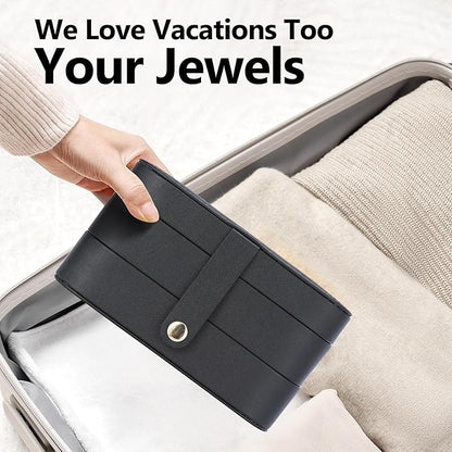 Travel Jewelry Case with LED Lighted Mirror, Portable Travel Jewelry Organizer, 2-Layer Jewelry Box for Earrings Necklace Bracelet Rings, Birthday Gifts for Women Girls Kids (Black)