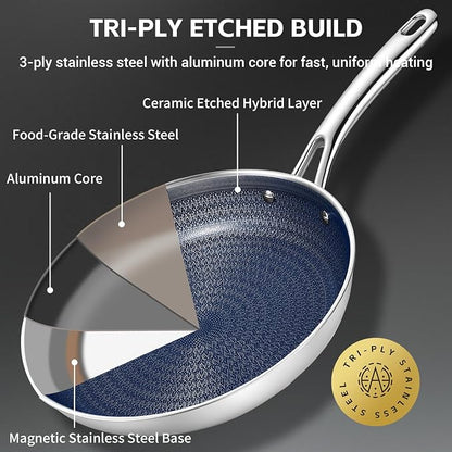 Ammeloo Hybrid Tri-Ply Stainless Steel Frying Pan Set, Non Stick Frying Pans - Image 4