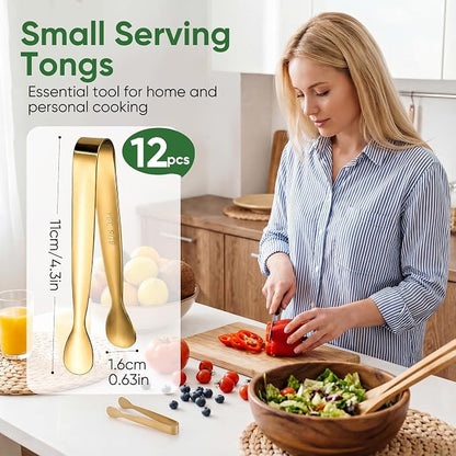 12 Pcs Gold Serving Tongs, Stainless Steel Ice Tongs Mini Sugar Tongs - Image 3