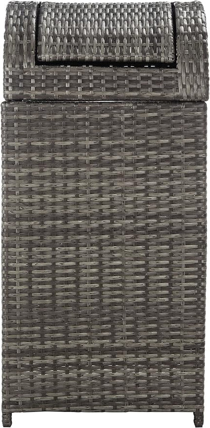 SAFAVIEH Outdoor Collection Mazeli Grey Brown Woven Swing Top Dome Lid Trash - Image 7