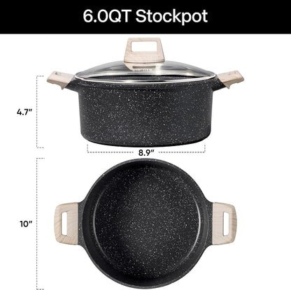 CAROTE Nonstick Stock Pot with Lid Soup Pot, 6 Quart Casserole with Lid - Image 2