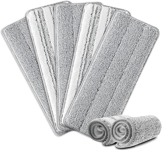 Flat Mop Pads, 5 Pack 13" X 4.9" Flat Mop Microfiber Mop Head/Refill/Pad by HiBaby