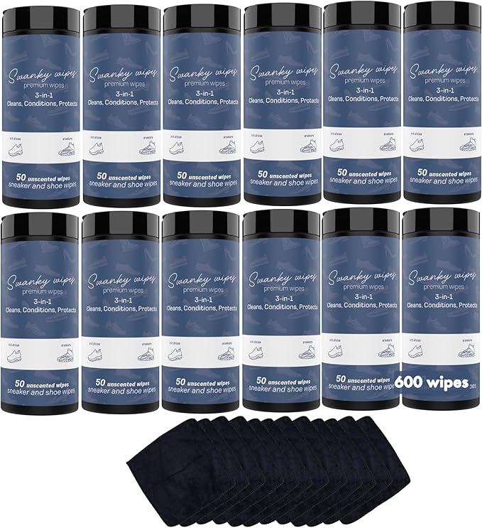 Swanky Shoe Cleaner Wipes - Leather and Sneaker Cleaner, Removes Dirt, Grime and Stains, Quick & Easy Shoe Sole and Boot Cleaning Wipes, Essential Shoe Cleaning Supplies - Canister, 600 Count