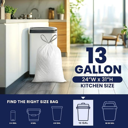 Plasticplace 13 Gallon Trash Bags │ 1.2 Mil │ White Extra-Large Drawstring - Image 3