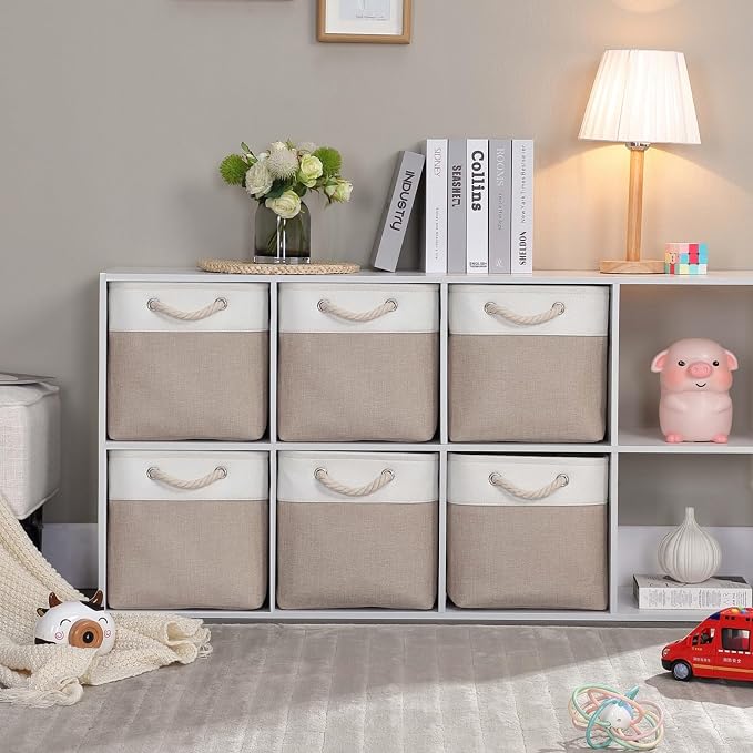 Mangata Canvas Storage Boxes, 11.8 Inch Cube Storage Bins Set of 6 - Image 2